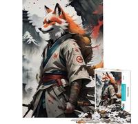 Jigsaw Puzzle 1000 Pieces Kitsune Warrior Japan Help The Brain Exercise Home Decoration Anti-Stress Toys Suitable for Ages 14 And Up (38x52cm)