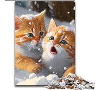 Jigsaw Puzzle 1000 Pieces Kitten in The Snow 1000 Piece Jigsaw Puzzles for Adults Christmas Halloween Mother's Day New Year Easter Gift (Szie 26x38 cm)