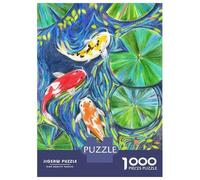 Jigsaw Puzzle 1000 Pieces Koi Fish Pond Watercolor Jigsaws for Adults Brain Teaser Game Improve Memory Deal As Gifts for The Whole Family 38x26cm/1000pcs