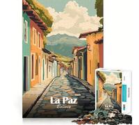 Jigsaw Puzzle 1000 Pieces La Paz, Bolivia Street View Illustration Precise Cut Art Cognitive Fun Play Leisure Time Fun Xmas Scene Art (38x52cm)