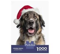 Jigsaw Puzzle 1000 Pieces Leonberger Dog with Santa Hat Portrait Puzzles for Adults Toy Wall Decor Hand Speed Race Deal As Gifts for The Whole Family 52x38cm/1000pcs