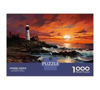 Jigsaw Puzzle 1000 Pieces Lighthouse Sunset Coastal Scene Adult Jigsaw Puzzle Brain Teaser Game Staycation Kill Time Deal As Gifts for The Whole Family 38x26cm/1000pcs