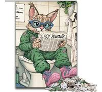 Jigsaw Puzzle 1000 Pieces Lynx Go Toilet Made of Wood, High-Difficulty Brain Teaser for Teenagers 50x75cm Educational Toy for Teenagers, Home Office Decor