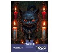 Jigsaw Puzzle 1000 Pieces Magic Black Cat with Candles Puzzles for Adults Toy Wall Decor Hand Speed Race Deal As Gifts for The Whole Family 52x38cm/1000pcs