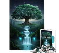 Jigsaw Puzzle 1000 Pieces Magical Tree And Waterfalls at Night Jigsaws for Adults Relax Games Analysis And Logic Deal As Gifts for The Whole Family (Size 38x26cm)