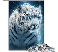 Jigsaw Puzzle 1000 Pieces Majestic White Tiger Made of Wood, High-Difficulty Brain Teaser for Teenagers 50x75cm for Birthday Holiday Christmas