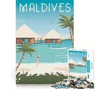 Jigsaw Puzzle 1000 Pieces Maldives Islands Poster Precise Cut Art Cognitive Fun Play Leisure Time Fun Xmas Scene Art (38x26cm)