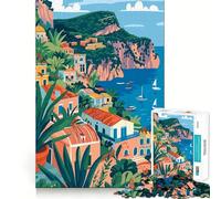 Jigsaw Puzzle 1000 Pieces Minimalist Italy Art Capri Coast Town Accurate Joint Fun Mind Exercise Toy Peace Time Play Christmas Art Piece (38x26cm)
