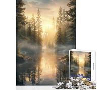 Jigsaw Puzzle 1000 Pieces Misty Sunrise Over A Forest Lake Jigsaws for Adults Puzzle Pattern Assembly Educational Challenge Birthday Present, Gifts, (50x75cm)