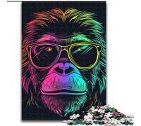 Jigsaw Puzzle 1000 Pieces Monkey with Headphones Sunglasses Jigsaw Made of cardboard,Challenging Brain Teaser for Teenagers, Perfect for Home Decor Or Gift 1000pcs(26x38cm)