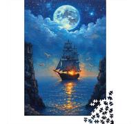 Jigsaw Puzzle 1000 Pieces Moonlit Sailboat Voyage Jigsaw 52x38cm/1000pcs Gift For Kids Stress Reliever Family Game DIY Cardboard