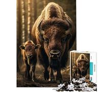 Jigsaw Puzzle 1000 Pieces Mother And Baby Bison Challenging To Complete But Fun And Humorous Toy Wall Decor for And 14 Years And over (38x26cm)