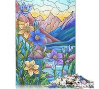 Jigsaw Puzzle 1000 Pieces Mountain Flowers Stained Glass Square Puzzles for Adults And Paper Puzzles Home Decoration Puzzle Toys 38x26cm/1000pcs
