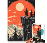 Jigsaw Puzzle 1000 Pieces Mysterious Lone Figure on Cliff Fantasy Art Accurate Joint Fun Mind Exercise Toy Peace Time Play Christmas Art Piece (50x75cm)