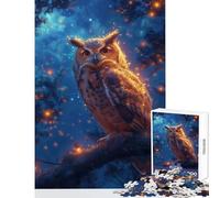 Jigsaw Puzzle 1000 Pieces Mystical Neon Owl Adult Jigsaw Puzzles Difficult Challenge Wishlist with Santa Claus Gifts for Friends And Family (38x26cm)