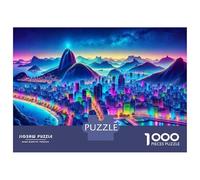 Jigsaw Puzzle 1000 Pieces Neon Cityscape with Christ The Redeemer Adult Jigsaw Puzzle Brain Teaser Game Staycation Kill Time Deal As Gifts for The Whole Family 70x50cm/1000pcs