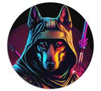 Jigsaw Puzzle 1000 Pieces Neon War Dogs 1000-Piece Round Jigsaw Puzzle Adult Game Gift Family Interactive Game Brain Challenge Gift (Size 67.5x67.5cm)