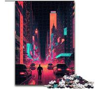 Jigsaw Puzzle 1000 Pieces New York City Neon Made of Wood, Interactive Family Game, Suitable for Ages 14+ 50x75cm Brain Teaser Game for Teenagers, Perfect