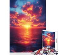Jigsaw Puzzle 1000 Pieces Ocean Sunset with Fiery Clouds Jigsaw Puzzles for Adults Hand Speed Race Difficult And Challenge for Is Ideal As A Gifts (38x26cm)