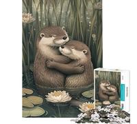 Jigsaw Puzzle 1000 Pieces Otters Embrace in Serenity Jigsaw Puzzles for Adults Hand Speed Race Difficult And Challenge for Is Ideal As A Gifts (Size 38x26cm)