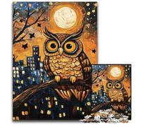 Jigsaw Puzzle 1000 Pieces Owl Under The Moon Wooden Jigsaw Puzzles Challenging Brain Teaser for Teenagers, Family Game Night Fun 50X75CM