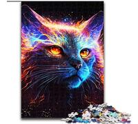 Jigsaw Puzzle 1000 Pieces Paint Rainbow Cat Face Made of Wood, High-Difficulty Brain Teaser for Teenagers 50x75cm An for Christmas Or Birthdays