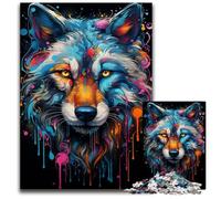 Jigsaw Puzzle 1000 Pieces Painting of Colorful Wolf Puzzles for Adults Relax & Challenge Colorful Home Decor Art for Friends 1000 PCS(75x50cm)