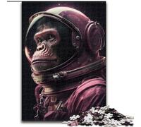 Jigsaw Puzzle 1000 Pieces Pink Astronaut Monkey Made of Wood, Fun Activity for at Home 50x75cm Brain Teaser Game for Teenagers, Perfect