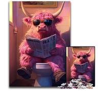Jigsaw Puzzle 1000 Pieces Pink Yak Go Toilet Impossible Jigsaw Puzzles for Adults Perfect for Halloween, Christmas, Birthday Gift 50x75CM/19.68x29.52inch