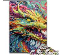 Jigsaw Puzzle 1000 Pieces Psychedelic Art Dragon Puzzle Made of Wood,Brain Teaser Game, Interactive Family Game, Suitable for Ages 并不想+ 1000pcs(50x75cm)