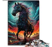Jigsaw Puzzle 1000 Pieces Psychedelic Colored Horses Made of Wood, Perfect Christmas & New Year Gift, 50x75cm Educational Toy for Teenagers, Home Office Decor