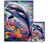 Jigsaw Puzzle 1000 Pieces Psychedelic Dolphin Jigsaw Puzzles for Parents, Lovers, Friends - Age 14+ 26X38CM/10.23x14.96inch