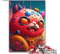 Jigsaw Puzzle 1000 Pieces Psychedelic Red Cat Made of Wood, Unique DIY Home Decor Gift Idea 50x75cm for Teenager & Families, Perfect DIY Decor & Brain-Teasing Challenge