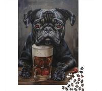 Jigsaw Puzzle 1000 Pieces Pug Drinking Beer Jigsaw 52x38cm/1000pcs Gift For Kids Stress Reliever Family Game DIY Cardboard