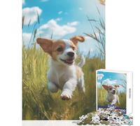 Jigsaw Puzzle 1000 Pieces Puppy Running in Grass Jigsaw Puzzles for Adults Hand Speed Race Difficult And Challenge for Is Ideal As A Gifts (50x75cm)