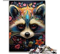 Jigsaw Puzzle 1000 Pieces Raccoon Wearing Flowers Challenging Puzzles 50x75cm Intricate Design for Teenagers, DIY Decor, And Brain-Boosting Fun