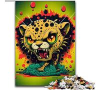 Jigsaw Puzzle 1000 Pieces Raging Leopard Made of Wood, Unique DIY Home Decor Gift Idea 50x75cm for Teenager & Families, Perfect DIY Decor & Brain-Teasing Challenge