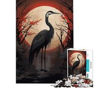 Jigsaw Puzzle 1000 Pieces Red Moon And Black Stork Brain Intelligence Challenge Addictive Toys Impossible Game Stress Reliever Gifts Ideas (Size 38x52cm)