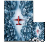 Jigsaw Puzzle 1000 Pieces Red Plane in The Forest Wooden Puzzles Decompressing Intellectual Educational Toy Good Gift for Adults Teenagers 50X75CM
