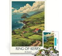 Jigsaw Puzzle 1000 Pieces Ring of Kerry Travel Poster, Educational Games, Decompressing Intellectual, Suitable for Desktop Decoration 50x75cm