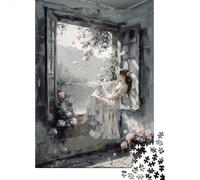 Jigsaw Puzzle 1000 Pieces Romantic Woman by Window Jigsaw 52x38cm/1000pcs Gift For Kids Challenging Creative Educational Games DIY Cardboard