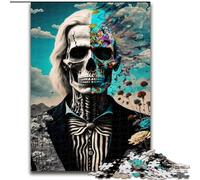 Jigsaw Puzzle 1000 Pieces Rose Skull Made of Wood, High-Difficulty Brain Teaser for Teenagers 50x75cm An for Christmas Or Birthdays