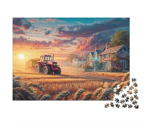 Jigsaw Puzzle 1000 Pieces Rural Tractor Scene Puzzles 70x50cm/1000pcs Toy for Adults And Kids Pastoral Countryside Art Style Stress Reliever Educational Games DIY Cardboard