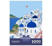 Jigsaw Puzzle 1000 Pieces Santorini Greece Illustration Adult Jigsaw Puzzle Brain Teaser Game Staycation Kill Time Deal As Gifts for The Whole Family 70x50cm/1000pcs