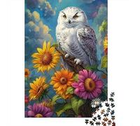 Jigsaw Puzzle 1000 Pieces Snowy Owl Perched Floral Jigsaw 38x26cm/1000pcs Gift For Kids Challenging Creative Educational Games DIY Cardboard
