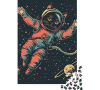 Jigsaw Puzzle 1000 Pieces Space Cat Astronaut-vintage Retro Style Jigsaw 52x38cm/1000pcs Gift For Kids Stress Reliever Family Game DIY Cardboard