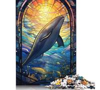Jigsaw Puzzle 1000 Pieces Sperm Whale Stained Glass Square Puzzles for Adults And Wooden Puzzles Home Decoration Puzzle Toys 1000pcs (75x50cm)