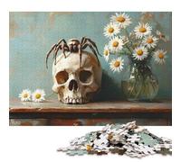 Jigsaw Puzzle 1000 Pieces Spider on Skull with Daisies Square Puzzles for Adults And Wooden Puzzles Home Decoration Puzzle Toys 1000pcs (75x50cm)
