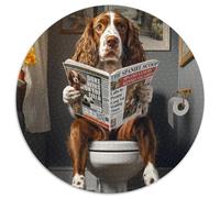 Jigsaw Puzzle 1000 Pieces Springer Spaniel on The Toilet Round Puzzles for 1000 Piece for Birthdays, Holidays, Best for Christmas 67.5x67.5cm