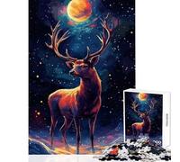 Jigsaw Puzzle 1000 Pieces Stag Under The Moonlit Sky Jigsaw Puzzles for Adults Hand Speed Race Difficult And Challenge for Is Ideal As A Gifts (38x52cm)